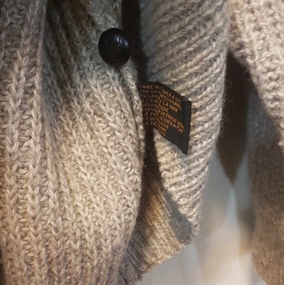 Eddie Bauer Light Brown Wool Sweater Button Loop Shawl Collar Mens Winter L - Picture 13 of 16